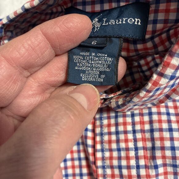 Ralph Lauren Shirt Boys 6 Red Blue Plaid Button Down Long Sleeve Cotton Polo - Picture 4 of 8